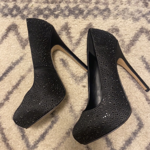 Women’s Aldo Black Satin Sparkle Platforms - Picture 9 of 14